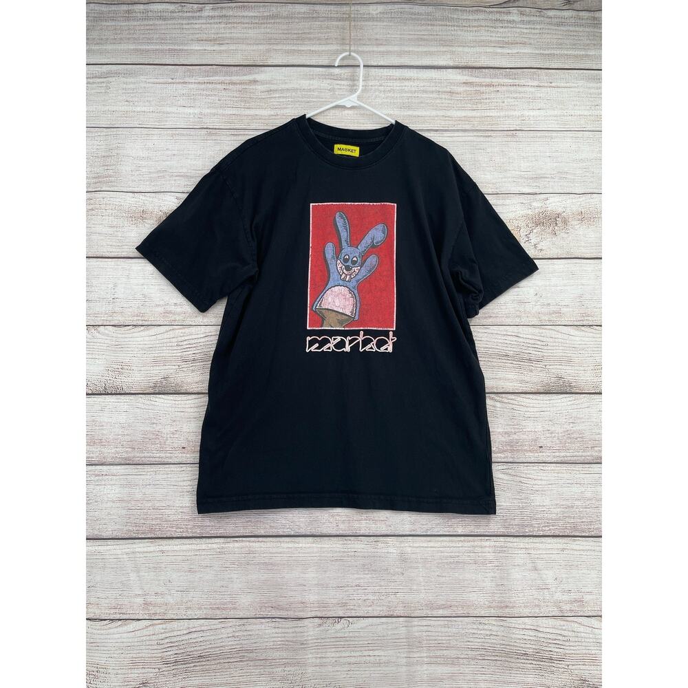 MARKET Shirt Mens Large Black Graphic Bunny Art Tee Streetwear Casual Cotton